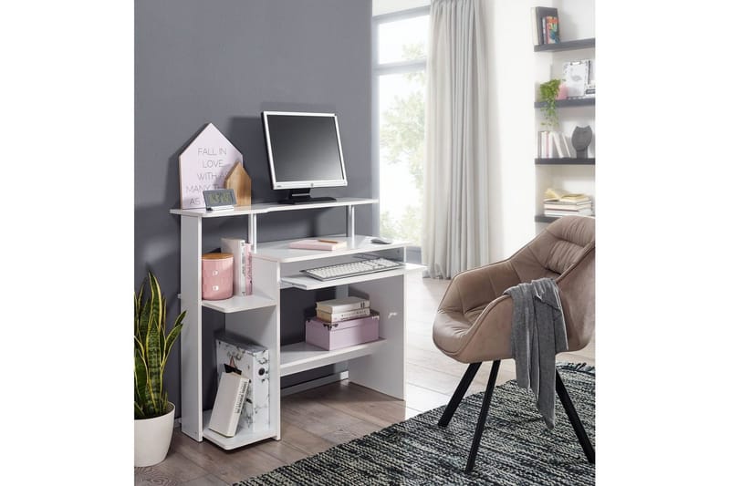 Skrivebord Wohnling til computer med hjul tastaturudtræk, moderne stil Hvid - Hvid - Møbler - Borde - Kontorbord - Skrivebord