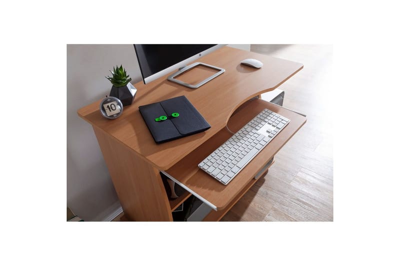 Skrivebord Wohnling til laptop eller computer med hjul tastaturudtræk, moderne stil Bøg - Bøg - Møbler - Borde - Kontorbord - Skrivebord