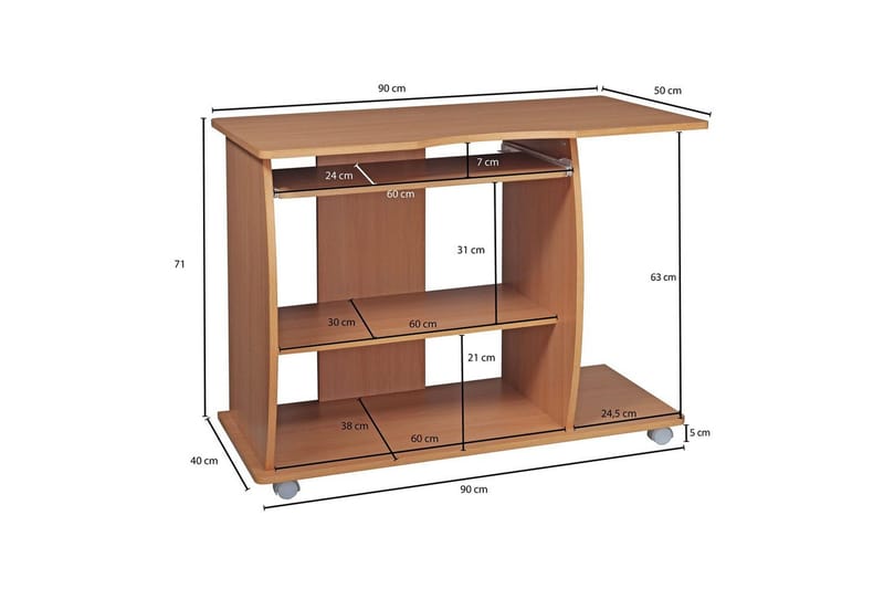 Skrivebord Wohnling til laptop eller computer med hjul tastaturudtræk, moderne stil Bøg - Bøg - Møbler - Borde - Kontorbord - Skrivebord