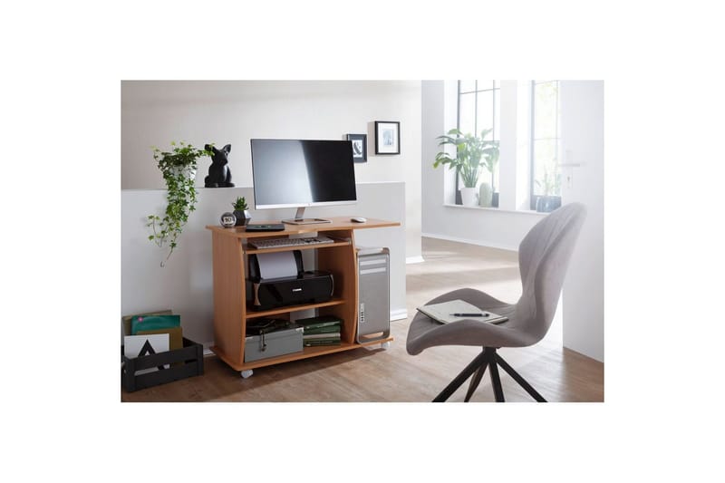 Skrivebord Wohnling til laptop eller computer med hjul tastaturudtræk, moderne stil Bøg - Bøg - Møbler - Borde - Kontorbord - Skrivebord