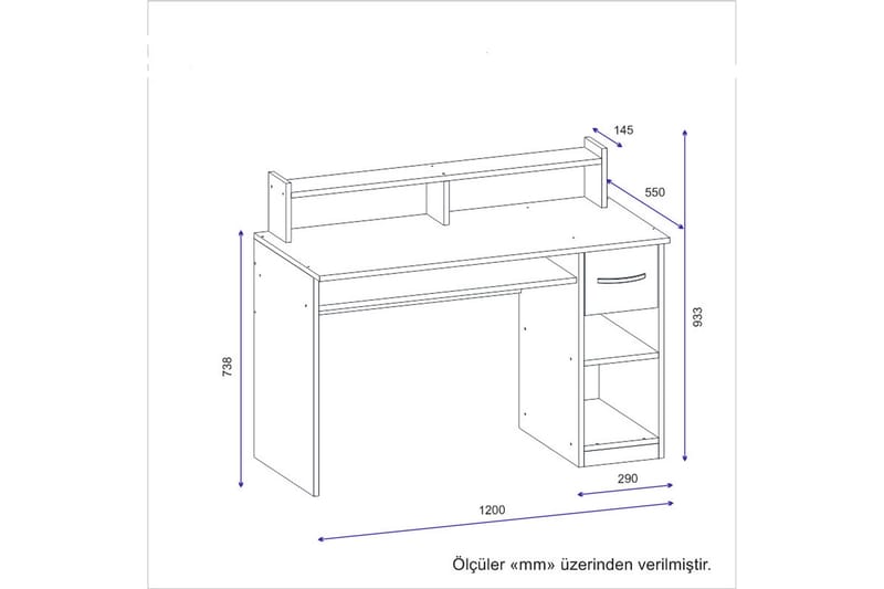 Yemisen Skrivebord 120 cm med Opbevaring Skuffe + Hylder - Antracit - Møbler - Borde - Kontorbord - Skrivebord