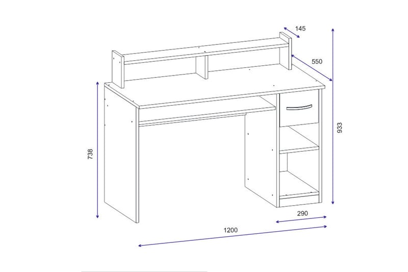 Yemisen Skrivebord 120 cm med Opbevaring Skuffe + Hylder - Hvid - Møbler - Borde - Kontorbord - Skrivebord