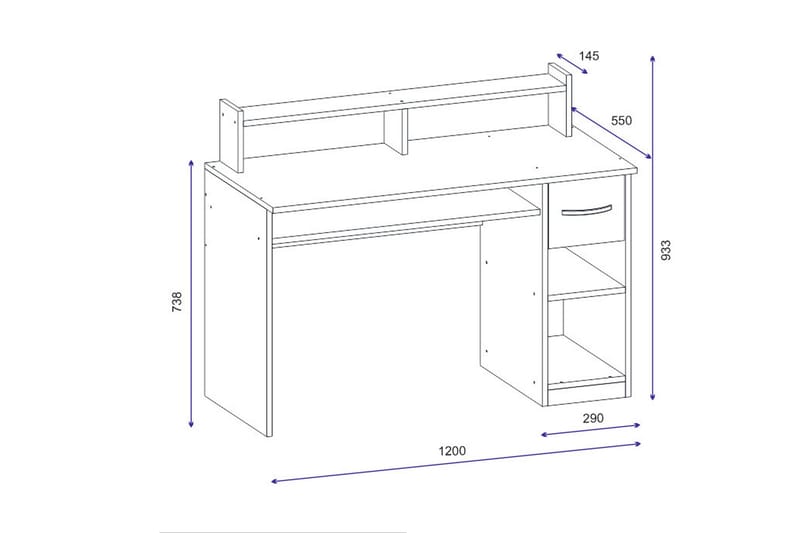 Yemisen Skrivebord 120 cm med Opbevaring Skuffe + Hylder - Hvid - Møbler - Borde - Kontorbord - Skrivebord