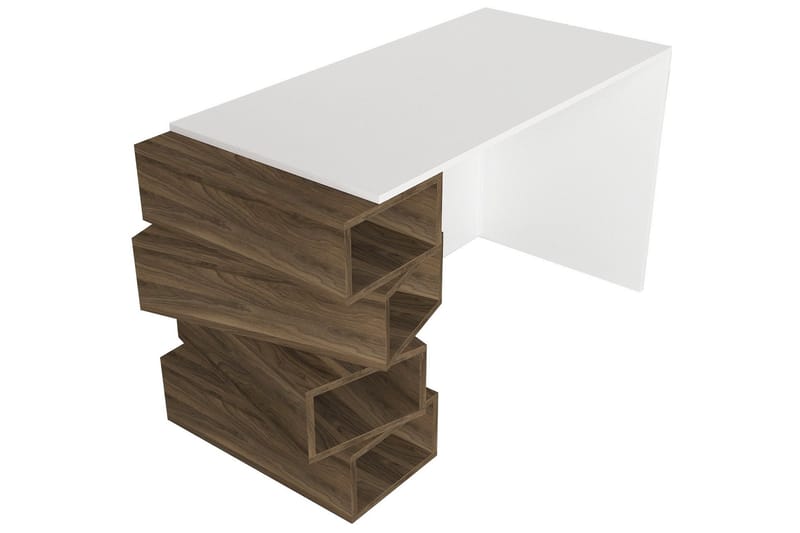 Yengall Skrivebord 130 cm med Opbevaring Hylder - Hvid/Valnøddebrun - Møbler - Borde - Kontorbord - Skrivebord