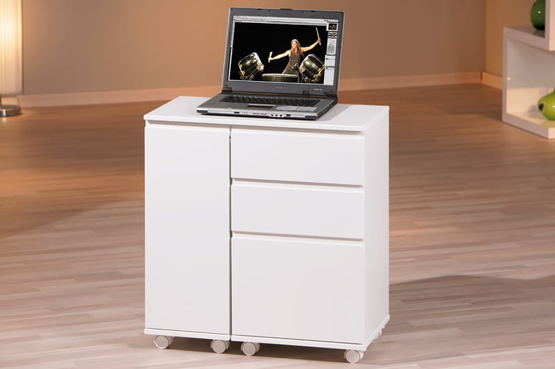 Zajic Computerbord 121 cm på Hjul - Hvid - Møbler - Borde - Kontorbord - Skrivebord