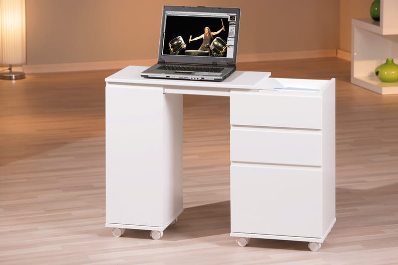 Zajic Computerbord 121 cm på Hjul - Hvid - Møbler - Borde - Kontorbord - Skrivebord