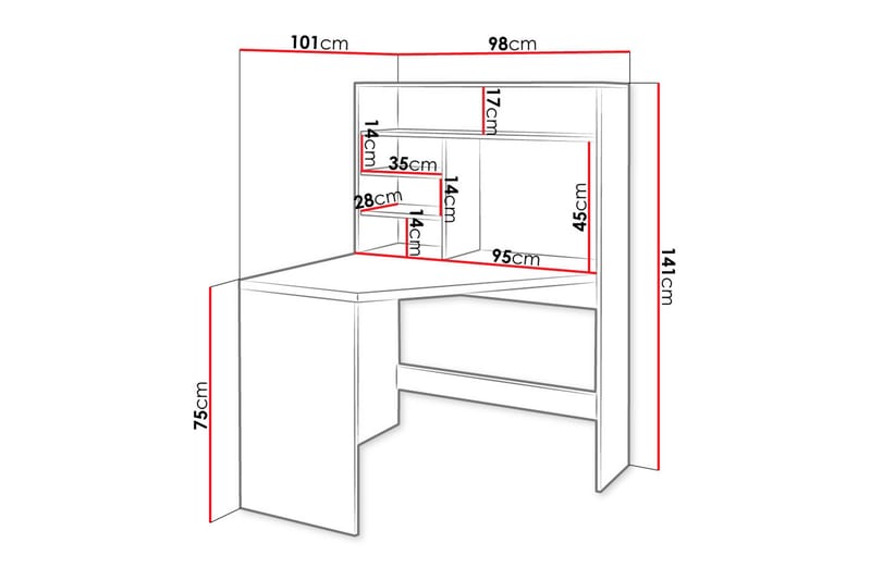 Zayden Skrivebord 101 cm - Hvid - Skrivebord