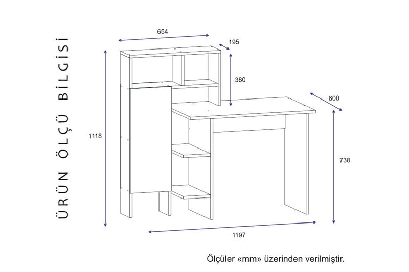 Zeko Skrivebord 120 cm med Opbevaring Hylde - Egefarvet - Møbler - Borde - Kontorbord - Skrivebord