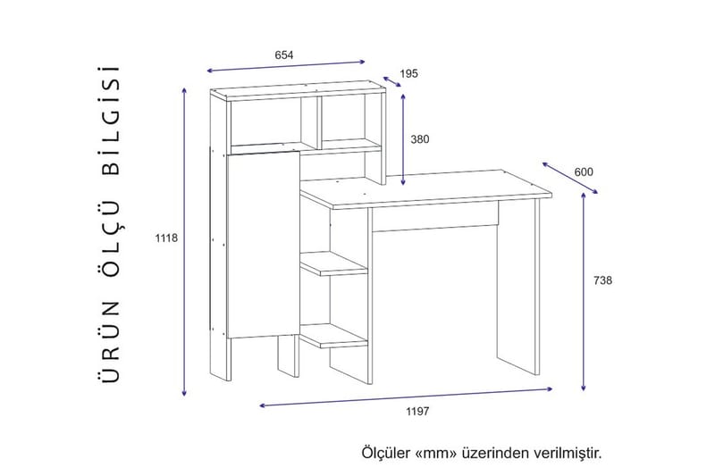 Zeko Skrivebord 120 cm med Opbevaring Hylde - Egefarvet - Skrivebord
