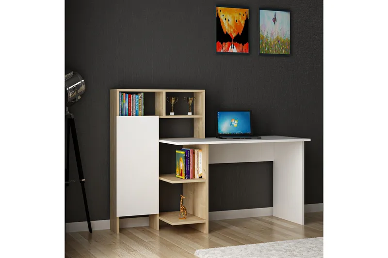 Zeko Skrivebord 120 cm med Opbevaring Hylde - Egefarvet - Møbler - Borde - Kontorbord - Skrivebord