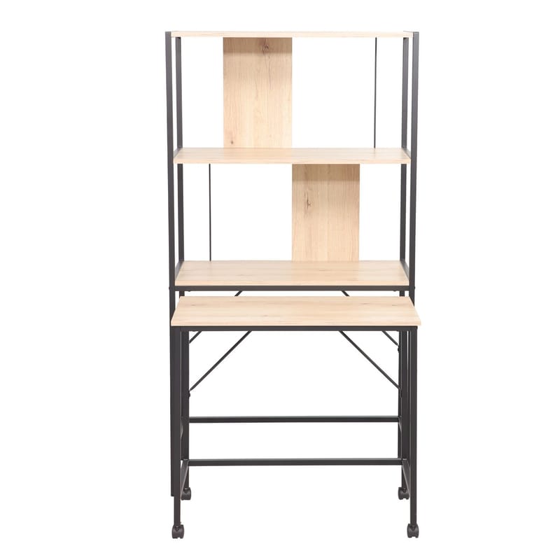 Skrivebord/reol HOME4YOU Lester 84x40x160 cm melamin - lyst træ / sort - Møbler - Borde - Kontorbord - Skrivebord