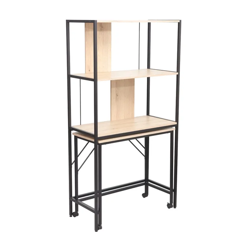 Skrivebord/reol HOME4YOU Lester 84x40x160 cm melamin, lyst træ / sort