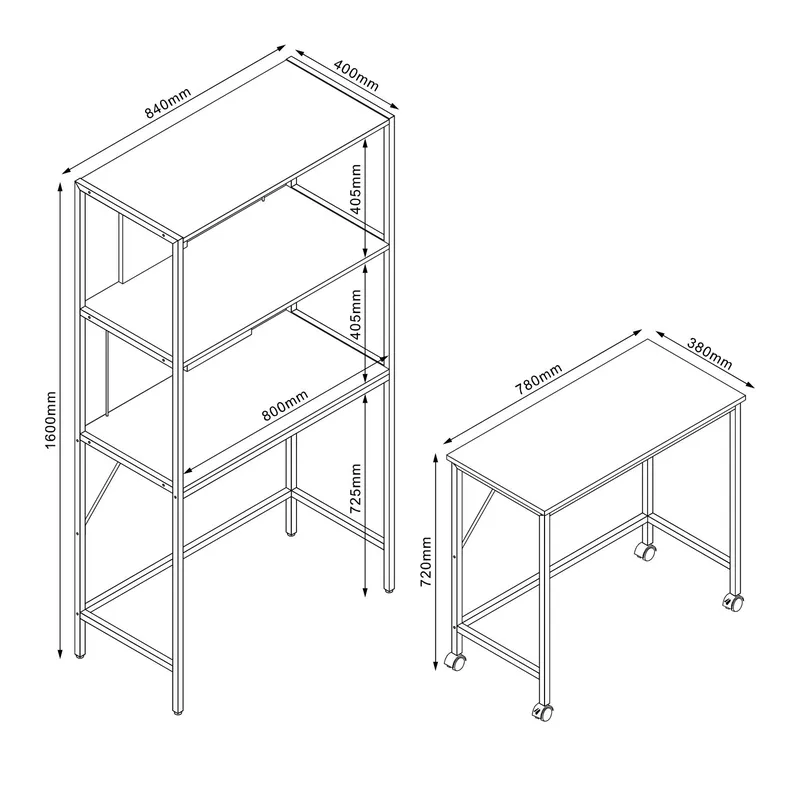Skrivebord/reol HOME4YOU Lester 84x40x160 cm melamin - lyst træ / sort - Møbler - Borde - Kontorbord - Skrivebord