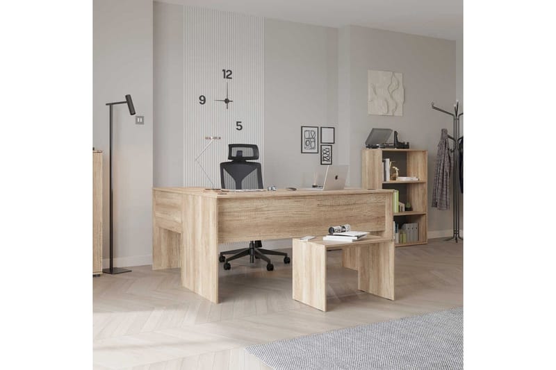 Soonam Skrivebord 160x144 cm - Lysebrun - Møbler - Borde - Kontorbord - Skrivebord
