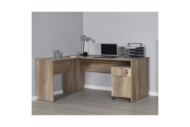 Soonam Skrivebord 160x144 cm - Lysebrun - Møbler - Borde - Kontorbord - Skrivebord