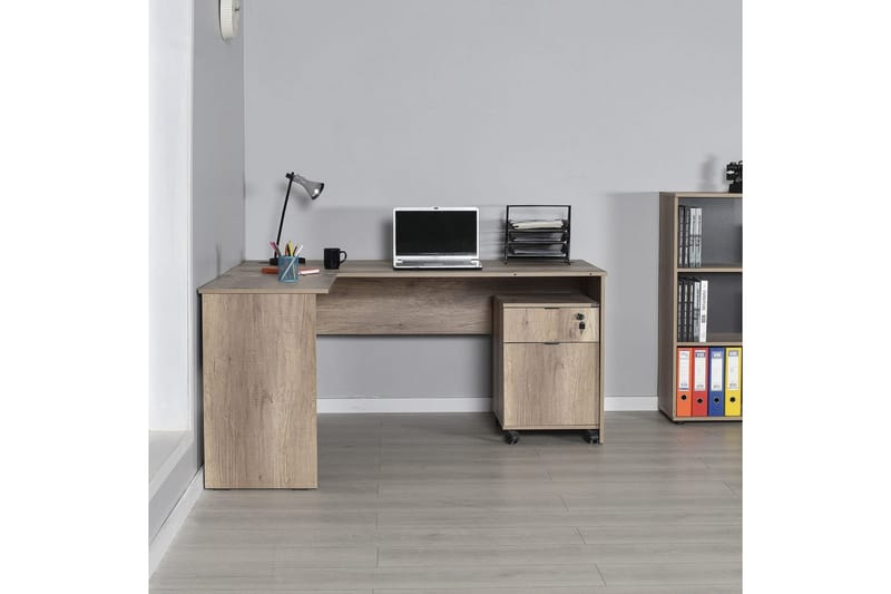 Soonam Skrivebord 160x144 cm - Lysebrun - Møbler - Borde - Kontorbord - Skrivebord