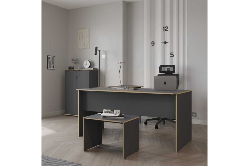 Soonam Skrivebord 160x144 cm - Rødbrunt træ/Antracit - Møbler - Borde - Kontorbord - Skrivebord