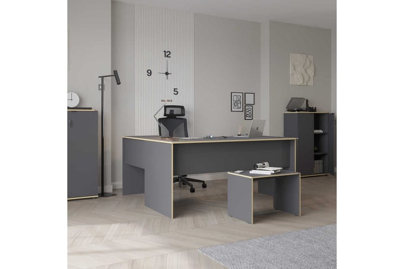Soonam Skrivebord 160x144 cm - Rødbrunt træ/Antracit - Møbler - Borde - Kontorbord - Skrivebord
