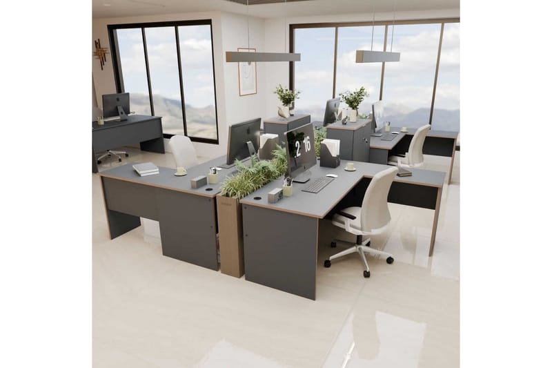 Soonam Skrivebord 160x144 cm - Rødbrunt træ/Antracit - Møbler - Borde - Kontorbord - Skrivebord