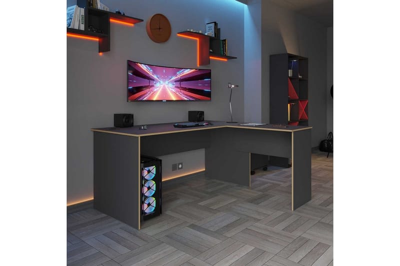Soonam Skrivebord 160x144 cm - Rødbrunt træ/Antracit - Møbler - Borde - Kontorbord - Skrivebord