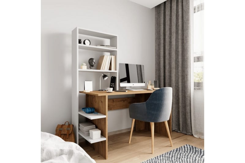 Sorav Skrivebord 55x120 cm - Mellemfarvet træ/Hvid - Møbler - Borde - Kontorbord - Skrivebord