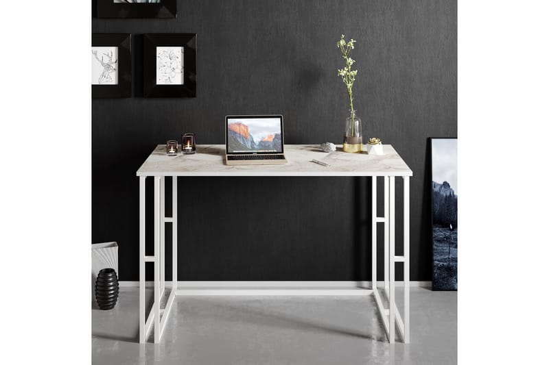 Stodene Skrivebord 120 cm Marmormønster - Hvid - Skrivebord