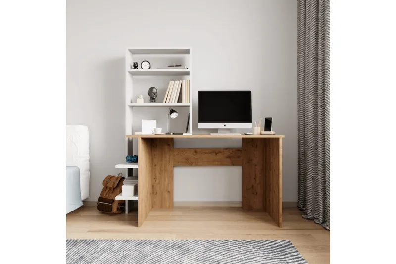 Studiebord & Bogreol Sorav Eg / Hvid - Eg / Hvid - Møbler - Borde - Kontorbord - Skrivebord