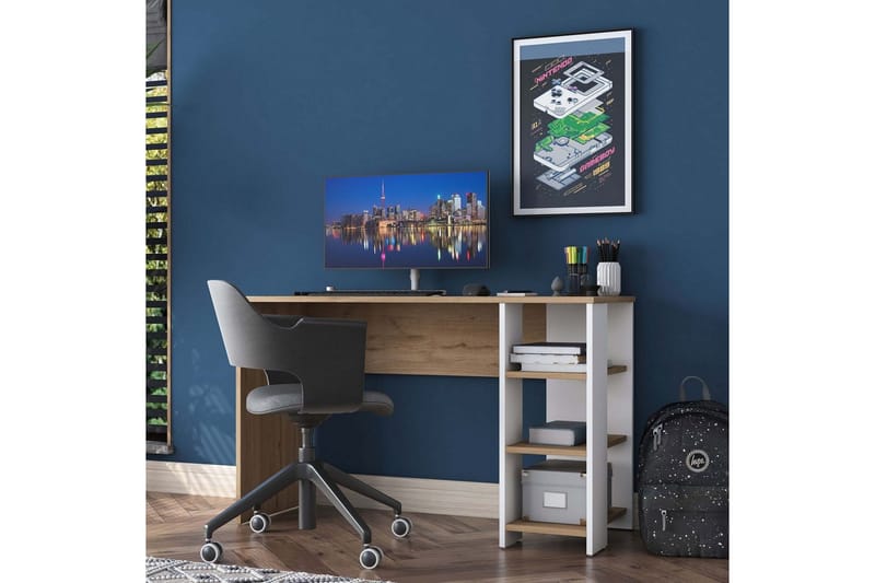 Studiebord Caeton Valnød / Hvid - Rødbrunt træ/Hvid - Møbler - Borde - Kontorbord - Skrivebord