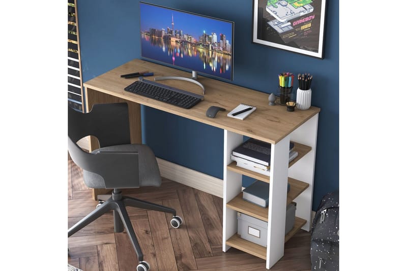 Studiebord Caeton Valnød / Hvid - Rødbrunt træ/Hvid - Møbler - Borde - Kontorbord - Skrivebord