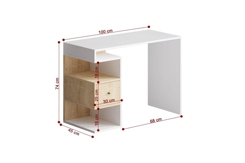 Studiebord Kryna Hvid / Eg - Rødbrunt træ/Hvid - Møbler - Borde - Kontorbord - Skrivebord