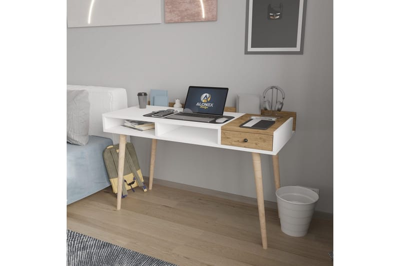Studiebord Miraen Hvid / Eg - Hvid - Møbler - Borde - Kontorbord - Skrivebord