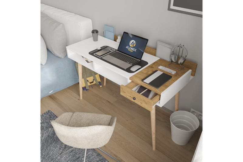 Studiebord Miraen Hvid / Eg - Hvid - Møbler - Borde - Kontorbord - Skrivebord
