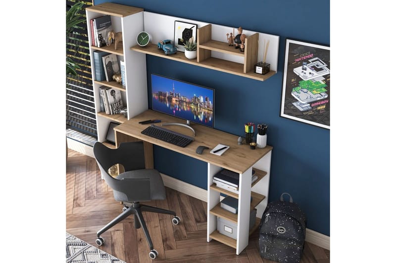 Studiebord Traven Valnød / Hvid - Hvid - Møbler - Borde - Kontorbord - Skrivebord