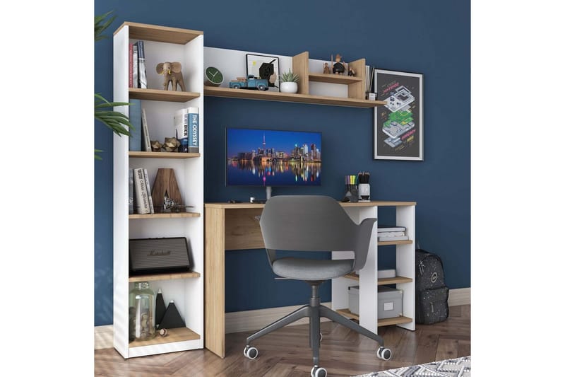 Studiebord Traven Valnød / Hvid - Hvid - Møbler - Borde - Kontorbord - Skrivebord