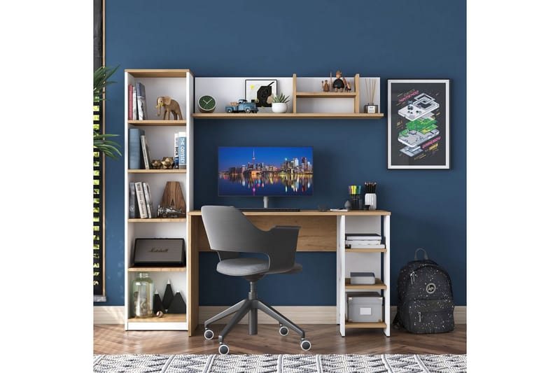 Studiebord Traven Valnød / Hvid - Hvid - Møbler - Borde - Kontorbord - Skrivebord