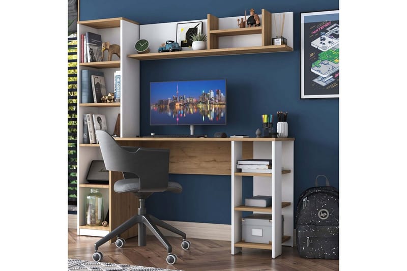 Studiebord Traven Valnød / Hvid - Hvid - Møbler - Borde - Kontorbord - Skrivebord