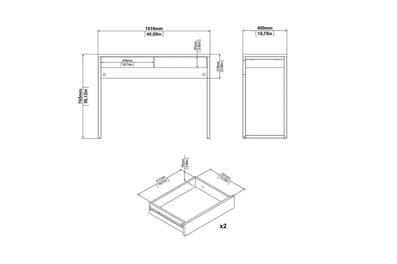 Taketo Skrivebord 40x101,6 cm - Hvid - Møbler - Borde - Kontorbord - Skrivebord
