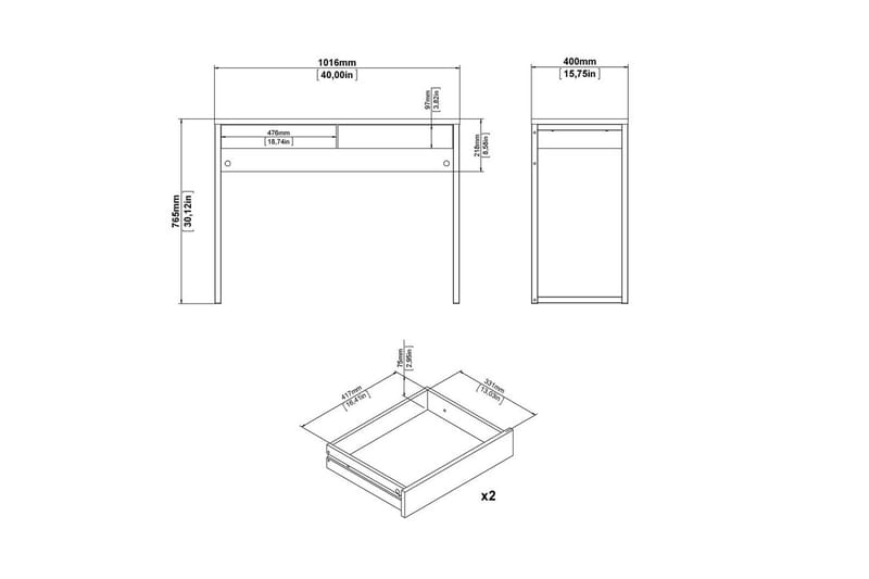 Taketo Skrivebord 40x101,6 cm - Hvid - Møbler - Borde - Kontorbord - Skrivebord