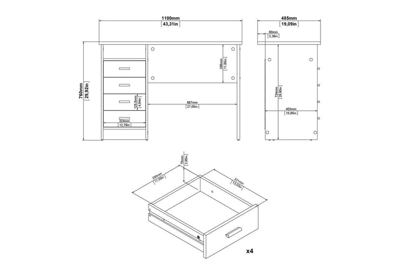 Taketo Skrivebord 48,5x110 cm - Natur - Møbler - Borde - Kontorbord - Skrivebord