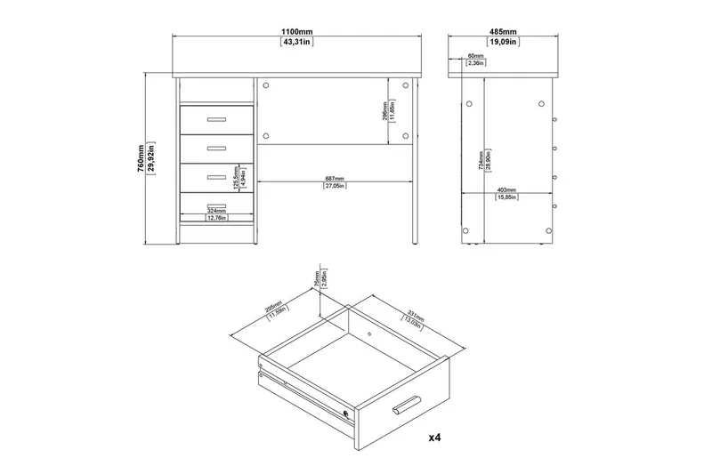 Taketo Skrivebord 48,5x110 cm - Natur - Møbler - Borde - Kontorbord - Skrivebord
