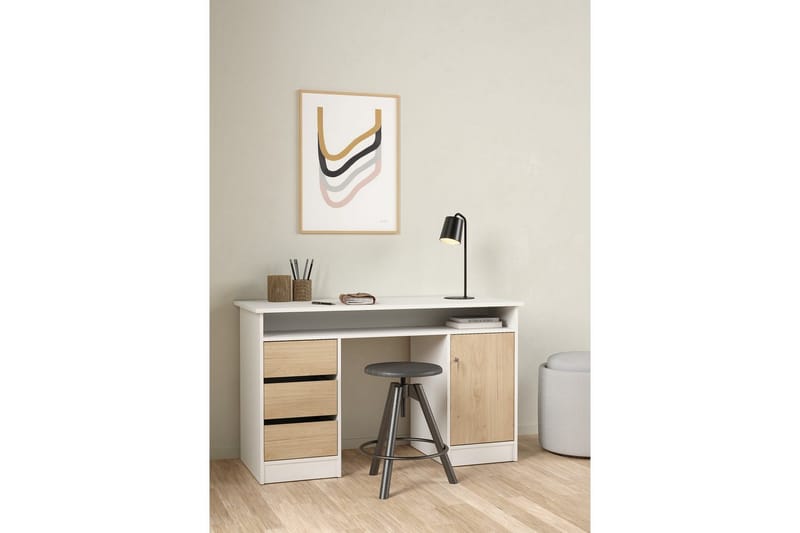 Taketo Skrivebord 55x126 cm - Hvid/Natur - Møbler - Borde - Kontorbord - Skrivebord