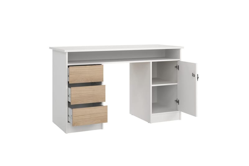 Taketo Skrivebord 55x126 cm - Hvid/Natur - Møbler - Borde - Kontorbord - Skrivebord