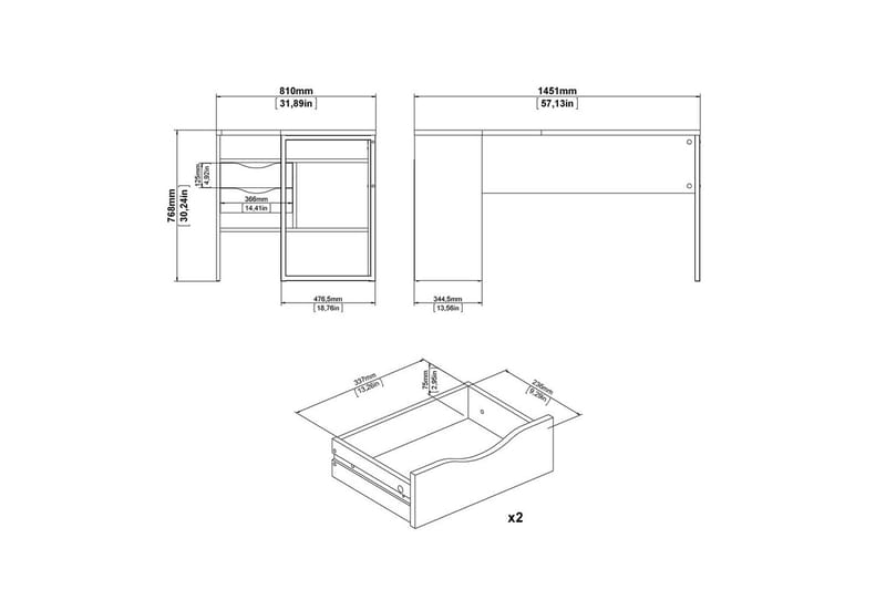 Taketo Skrivebord 81x145,1 cm - Hvid - Møbler - Borde - Kontorbord - Skrivebord
