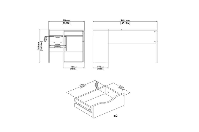 Taketo Skrivebord 81x145,1 cm - Hvid - Møbler - Borde - Kontorbord - Skrivebord