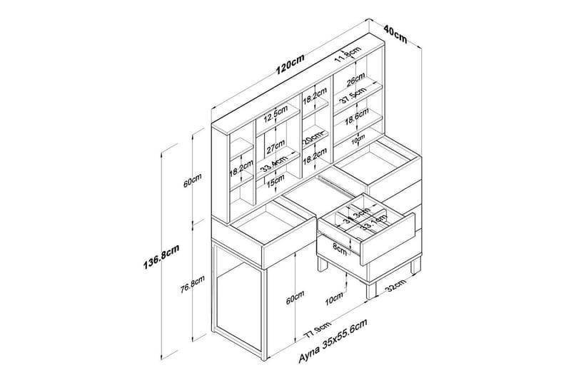 Talros Toiletbord 120 cm - Hvid - Møbler - Borde - Kontorbord - Skrivebord