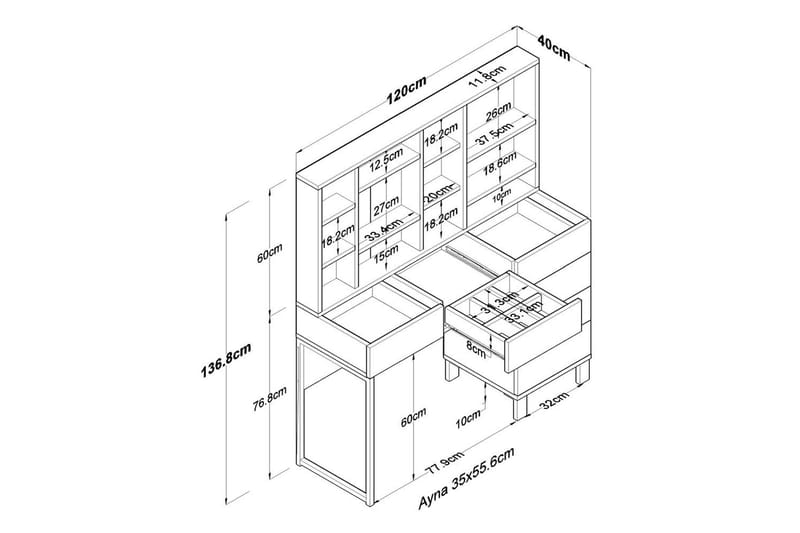 Talros Toiletbord 120 cm - Hvid - Møbler - Borde - Kontorbord - Skrivebord