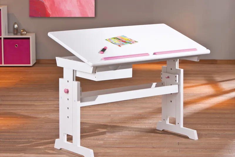Selena Skrivebord til børn - Hvid/Lyserød - Møbler - Borde - Kontorbord - Tegnebord