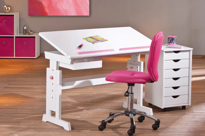 Selena Skrivebord til børn - Hvid/Lyserød - Møbler - Borde - Kontorbord - Tegnebord