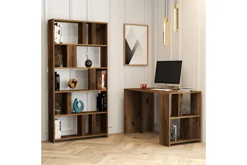 Timiza Skrivebord 120 cm med Opbevaring Hylde + Bogreol - Valnøddebrun - Møbler - Borde - Kontorbord - Skrivebord