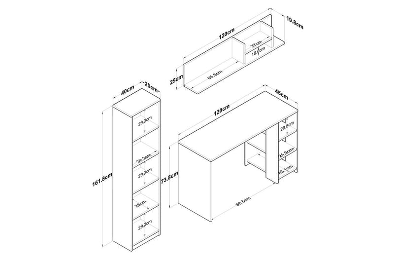 Traven Skrivebord 45x160 cm - Hvid - Møbler - Borde - Kontorbord - Skrivebord